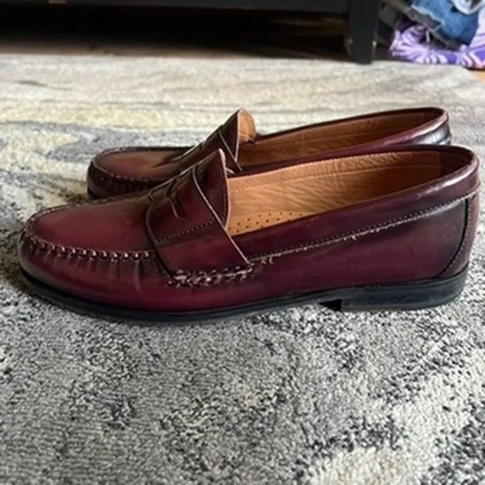 Johnston & Murphy Burgundy Full-Grain Leather Hayes Penny Loafers Mens Size 10M
